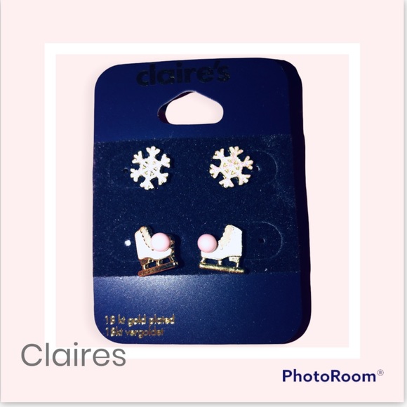 Brand new Claire’s 18k Gold Plated Earrings-Skates and Snow Flakes - Picture 1 of 2